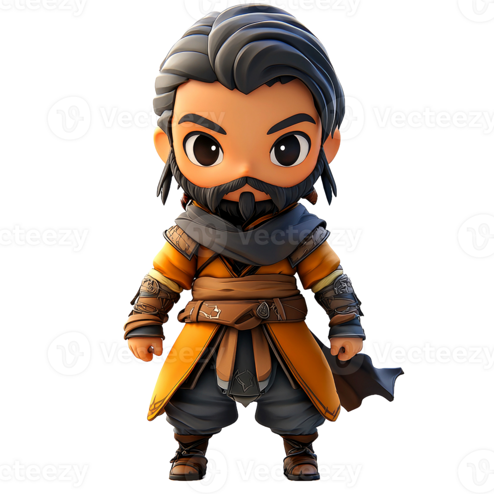 Cartoon man, dark hair, beard, orange robe. png