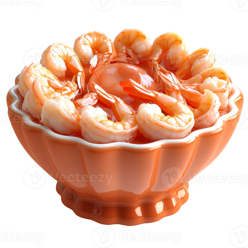 Cooked shrimp in orange sauce, served in an orange bowl. png