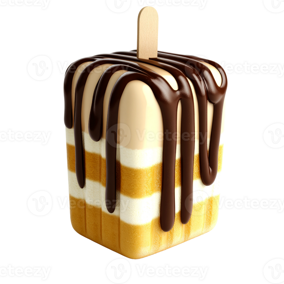 Creamy layered ice cream bar with chocolate topping. png