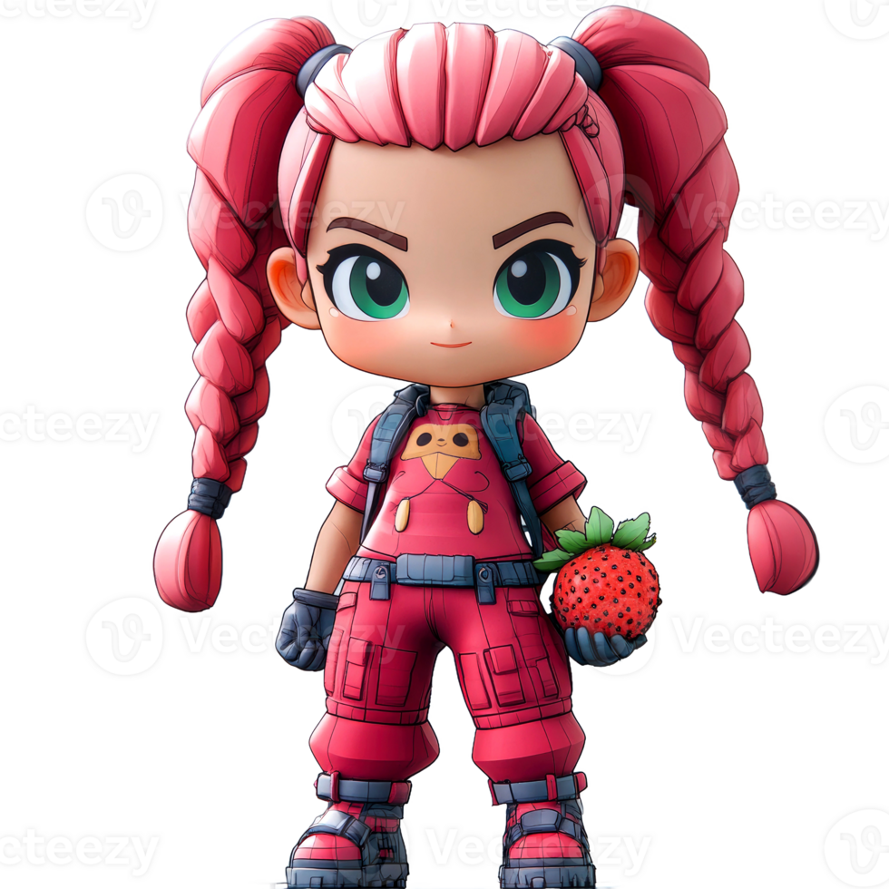 Cute girl figurine with strawberry. png