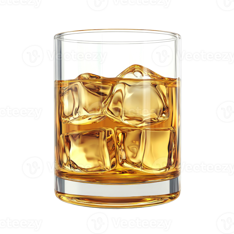 Whiskey on the rocks in a rocks glass. png