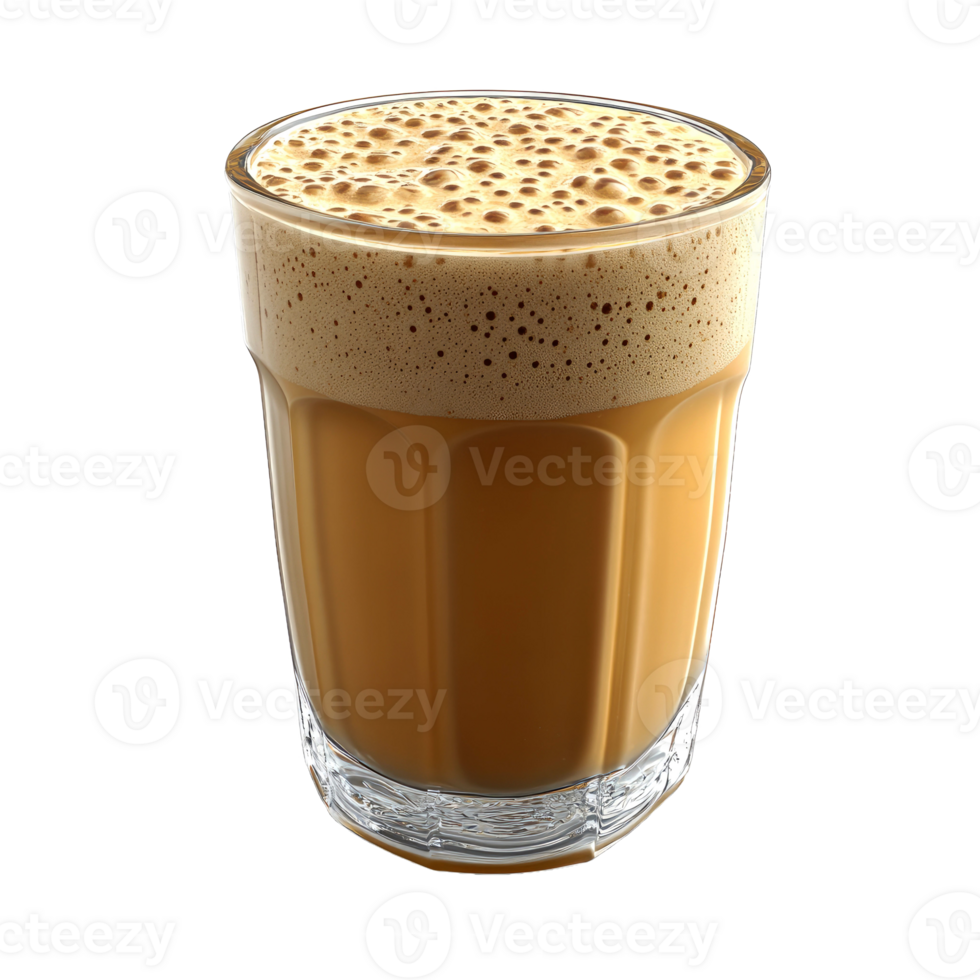 Frothy tea in a glass. png