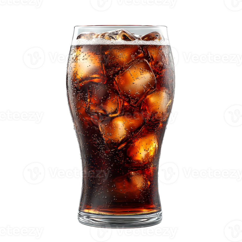 Glass of cola with ice cubes. png