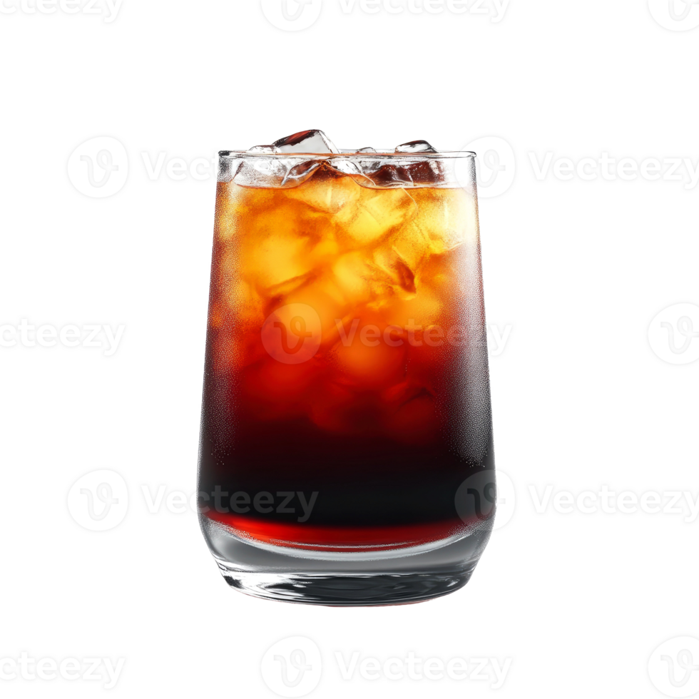 Iced coffee in glass with ice cubes. png