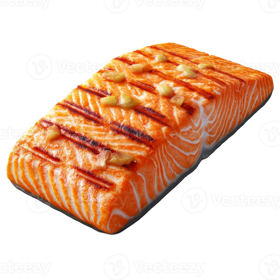 Grilled salmon fillet with garlic. png