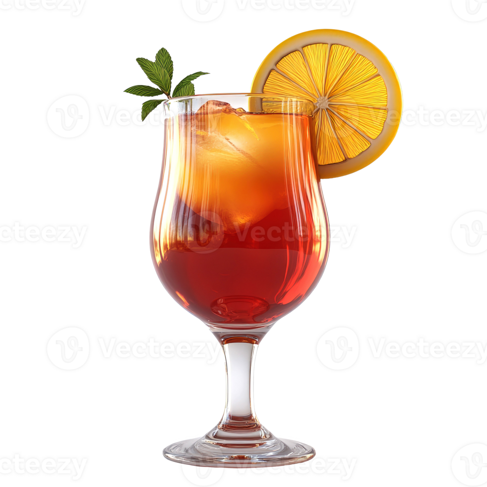 Iced tea with lemon and ice in a stemmed glass. png