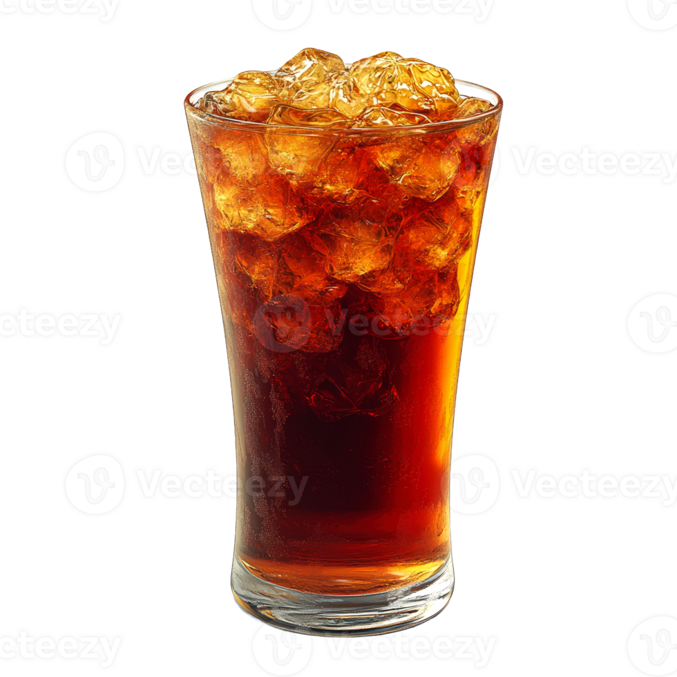 Iced cola drink in a glass with ice cubes. png
