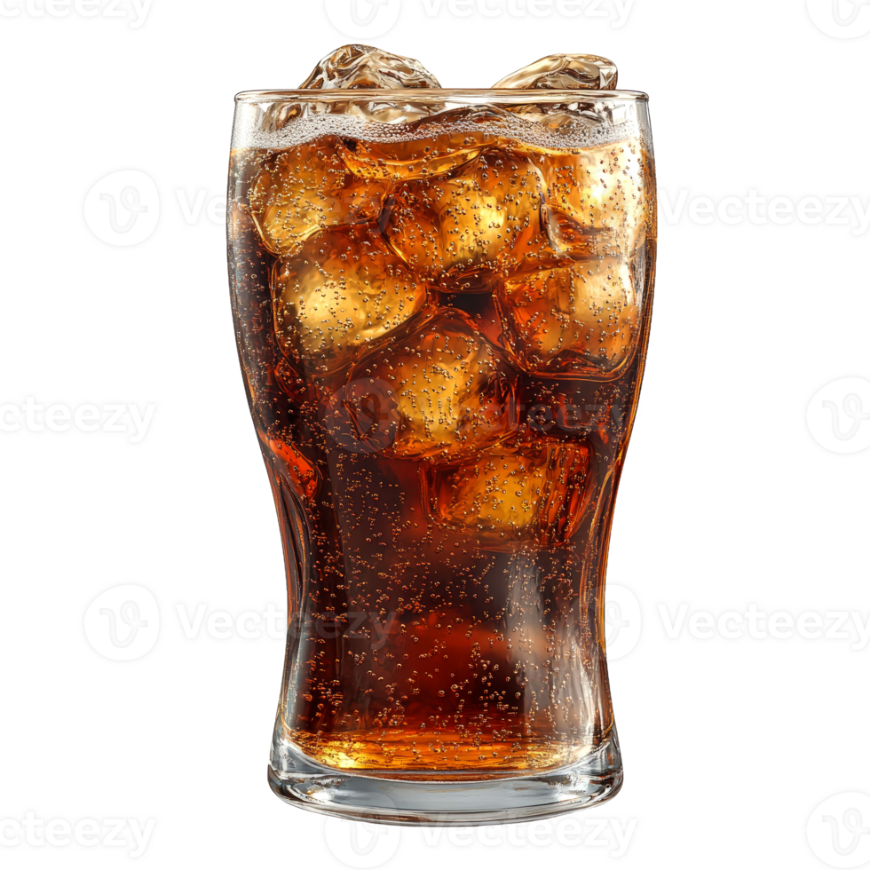 Iced cola drink in glass with ice cubes. png