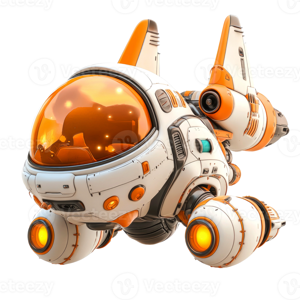 Orange and white futuristic spaceship. png