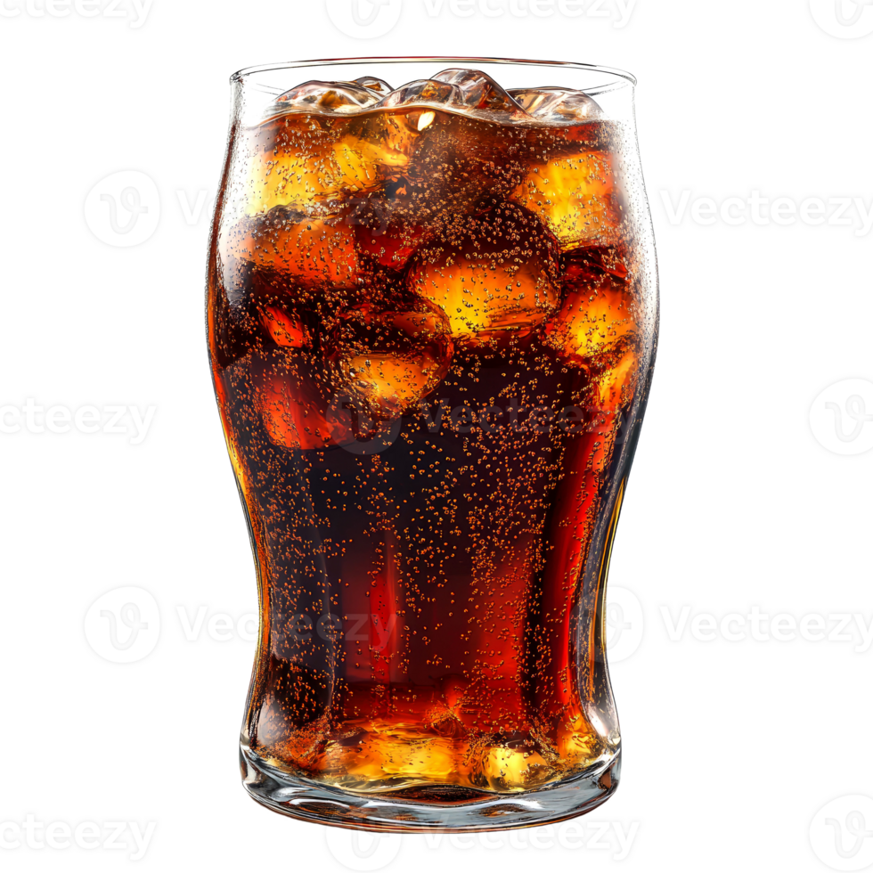 Refreshing cola drink with ice cubes in a glass. png