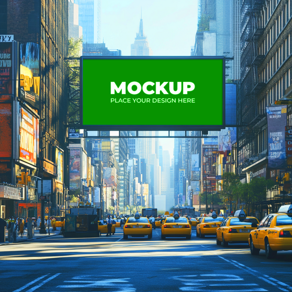 New york city street with traffic and billboard mockup psd