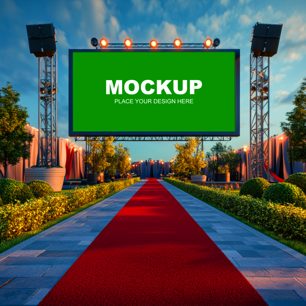 Mockup billboard on a red carpet with green screen psd