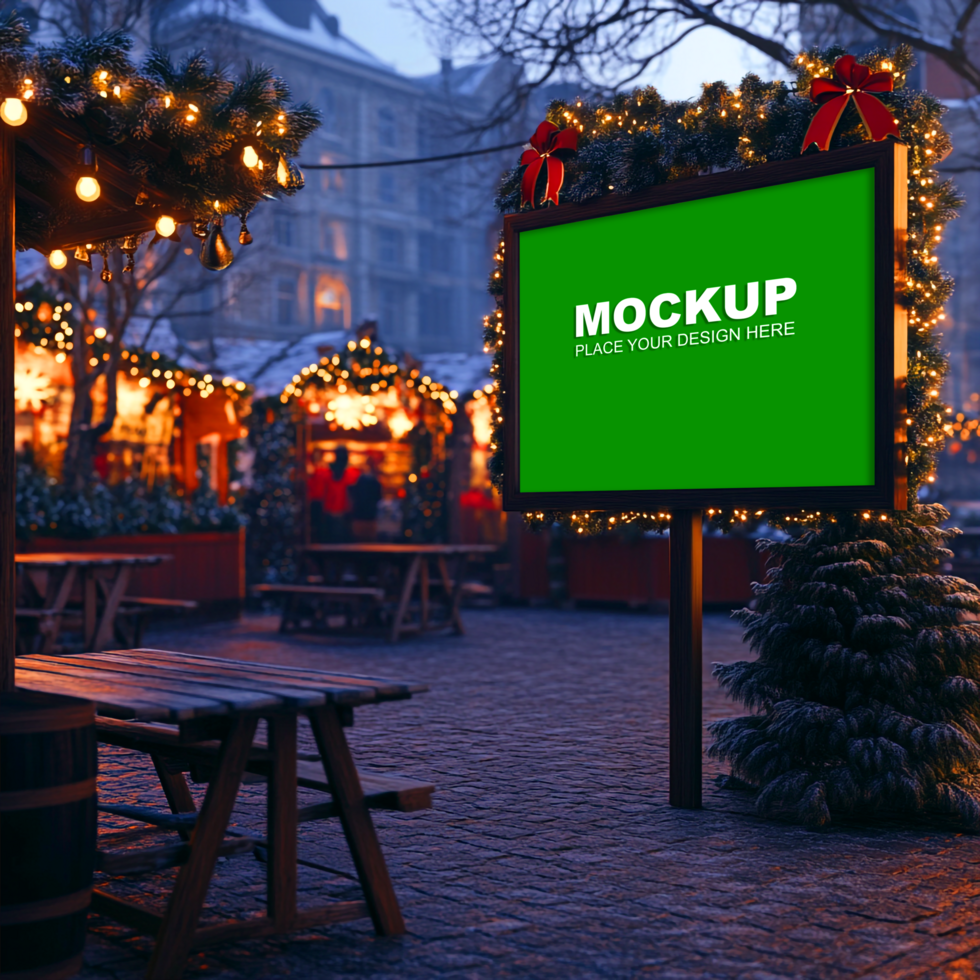 Mockup of a billboard in a park at christmas time psd