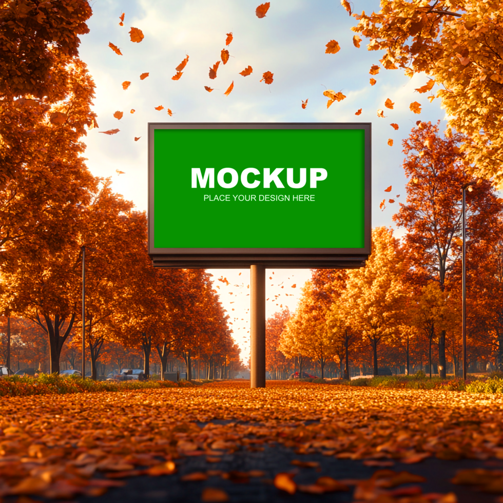 Autumn billboard mockup with leaves and trees psd