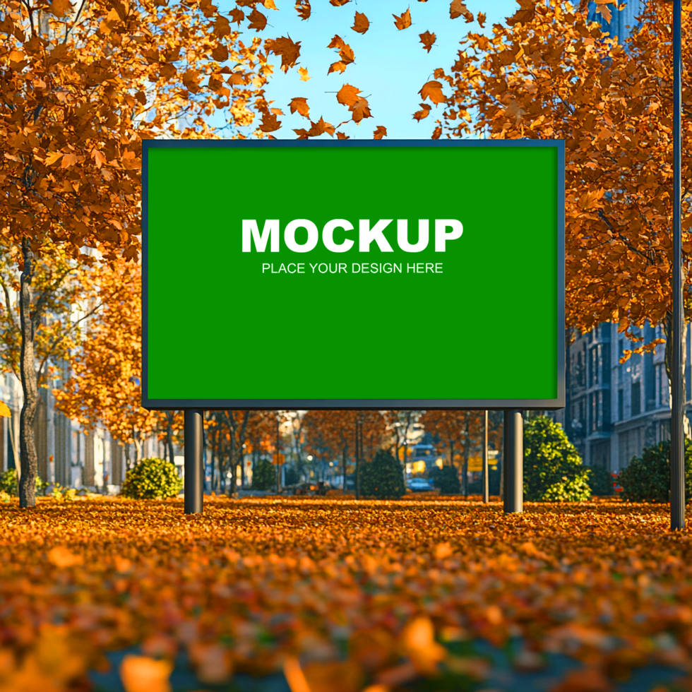 Autumn billboard mockup in the park psd