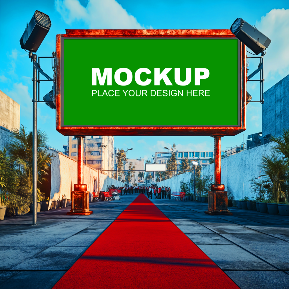 Red carpet mockup on a street with lights psd