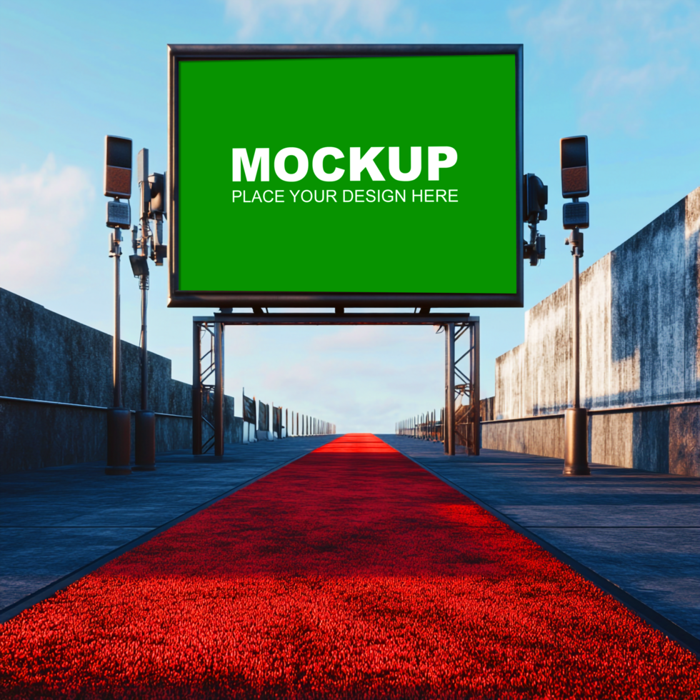 Red carpet mockup on a billboard psd