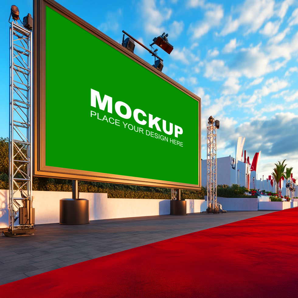 Mockup of a green screen on a red carpet psd
