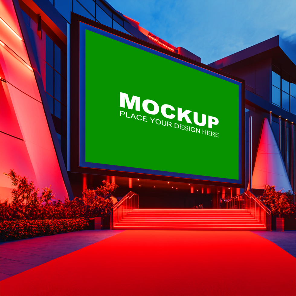 Mockup of a large billboard on a red carpet psd