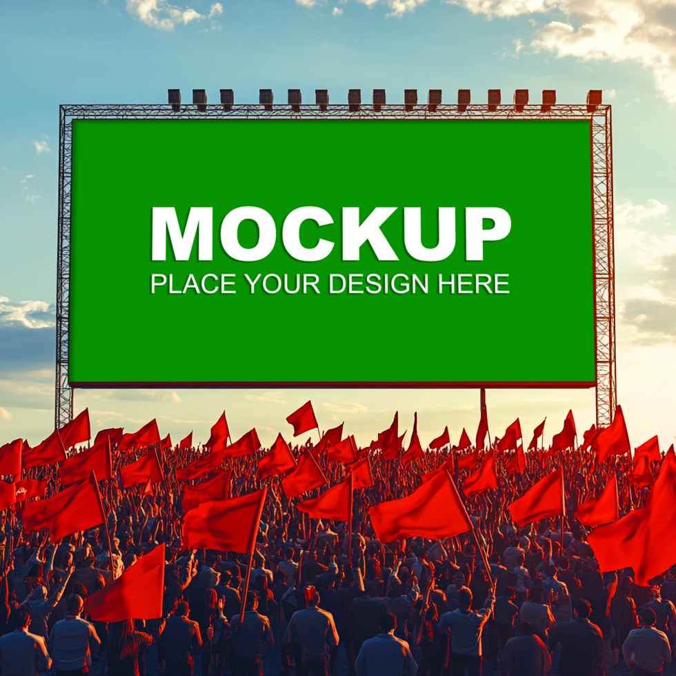 Mockup of a crowd with red flags psd