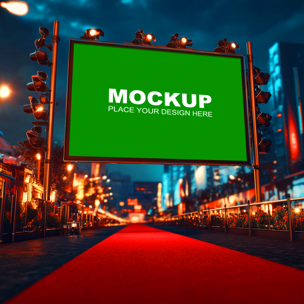 Mockup of a billboard on a red carpet psd