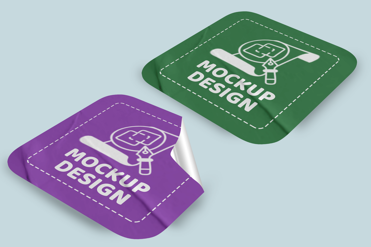 Realistic Sticker Mockup Design Template Square Promotional Label Tag psd