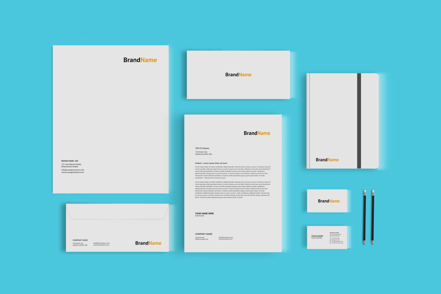 Front Stationary Mockup Template Blue Color psd
