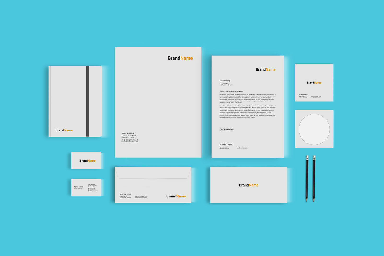 Front Stationary Mockup Template Blue Background psd