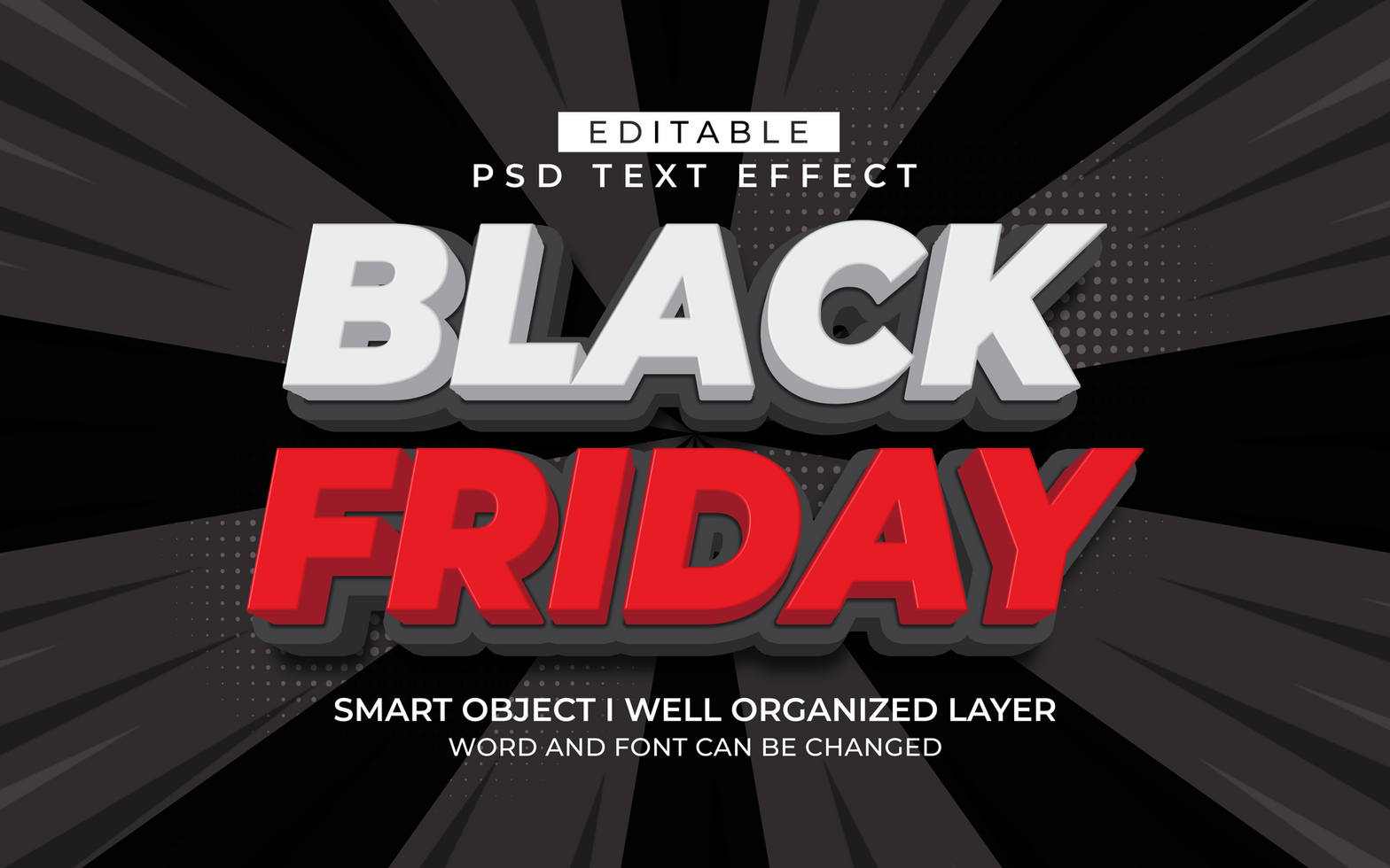 3d editable black friday text effect style psd