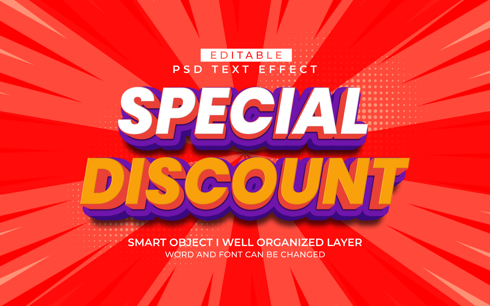3d editable special discount text effect style psd