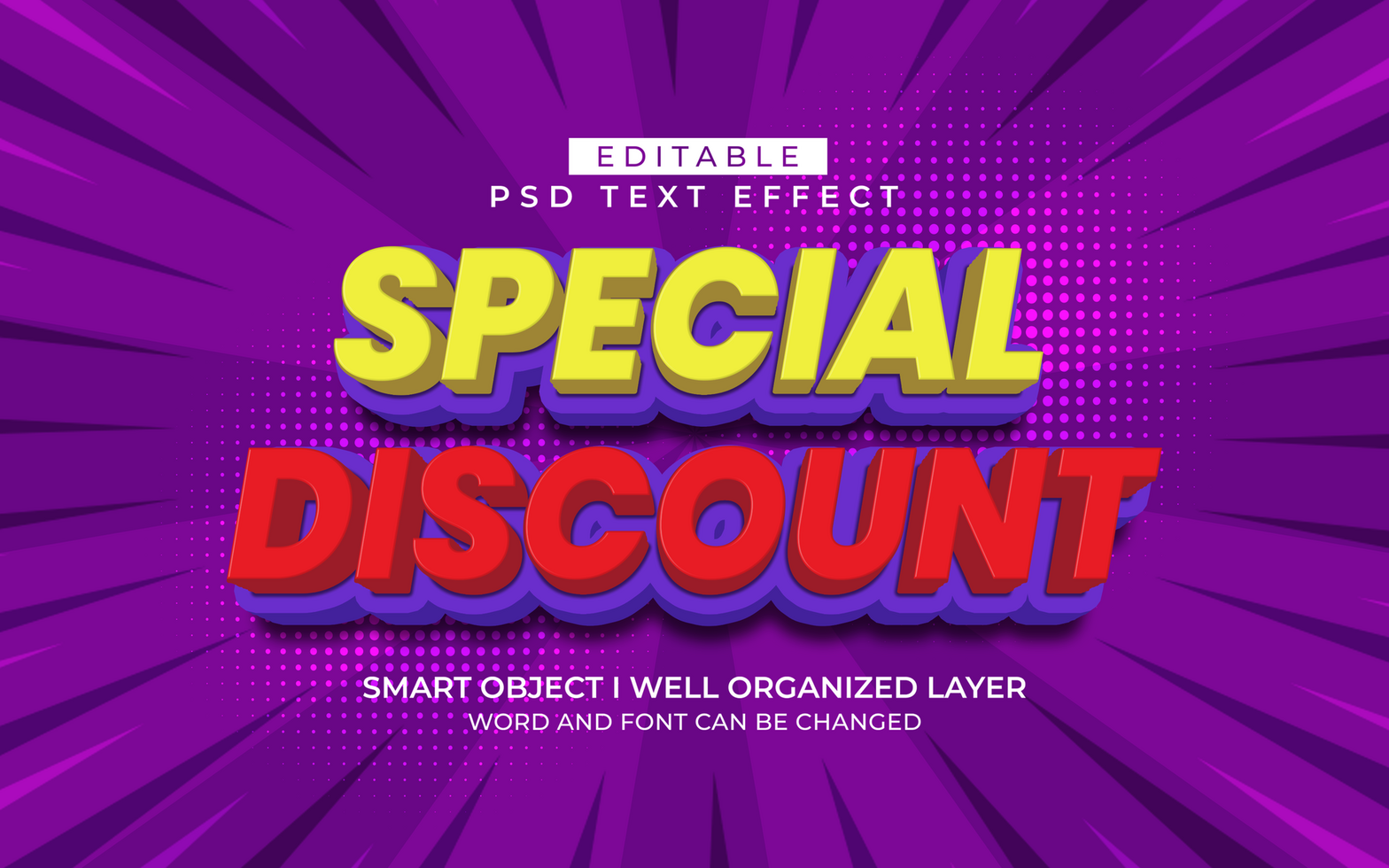 3d editable special discount text effect style psd