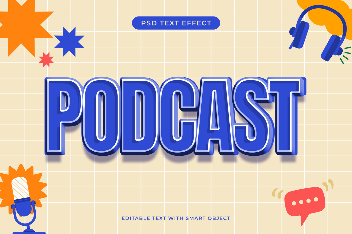 Podcast 3D text effect psd