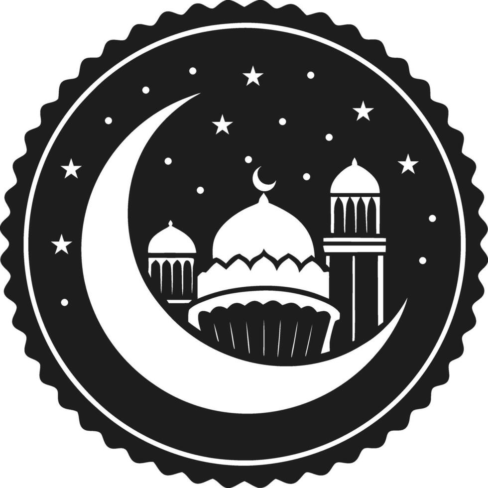 Intricate Silhouette of Islamic Mooncakes with Crescent Moon and Mosque - Illustration vector