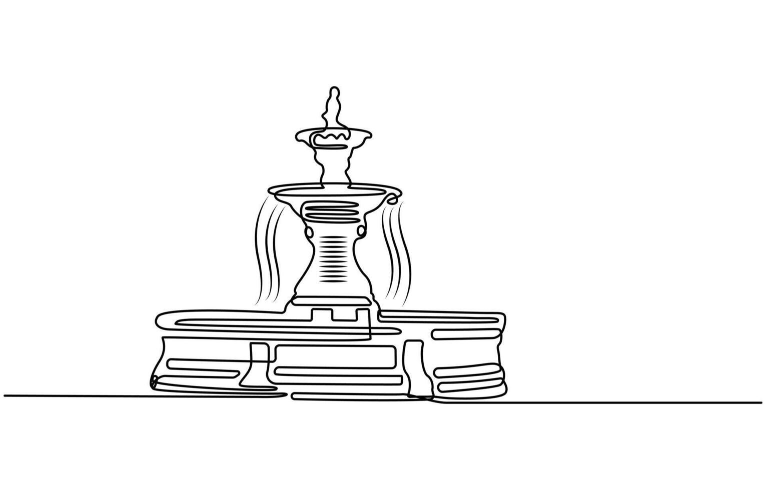 Fountain Water one line art drawing vector