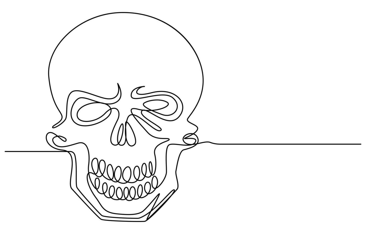 Continuous one line drawing of human skull vector