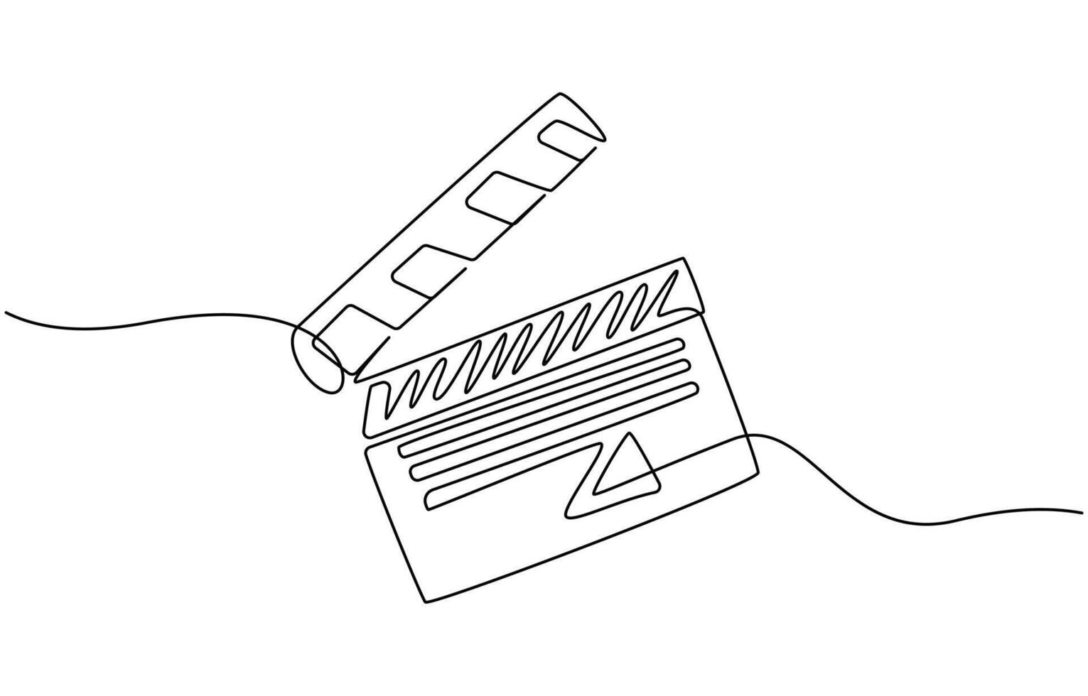 Continuous line drawing of retro old classic movie board clapper and film reel vector