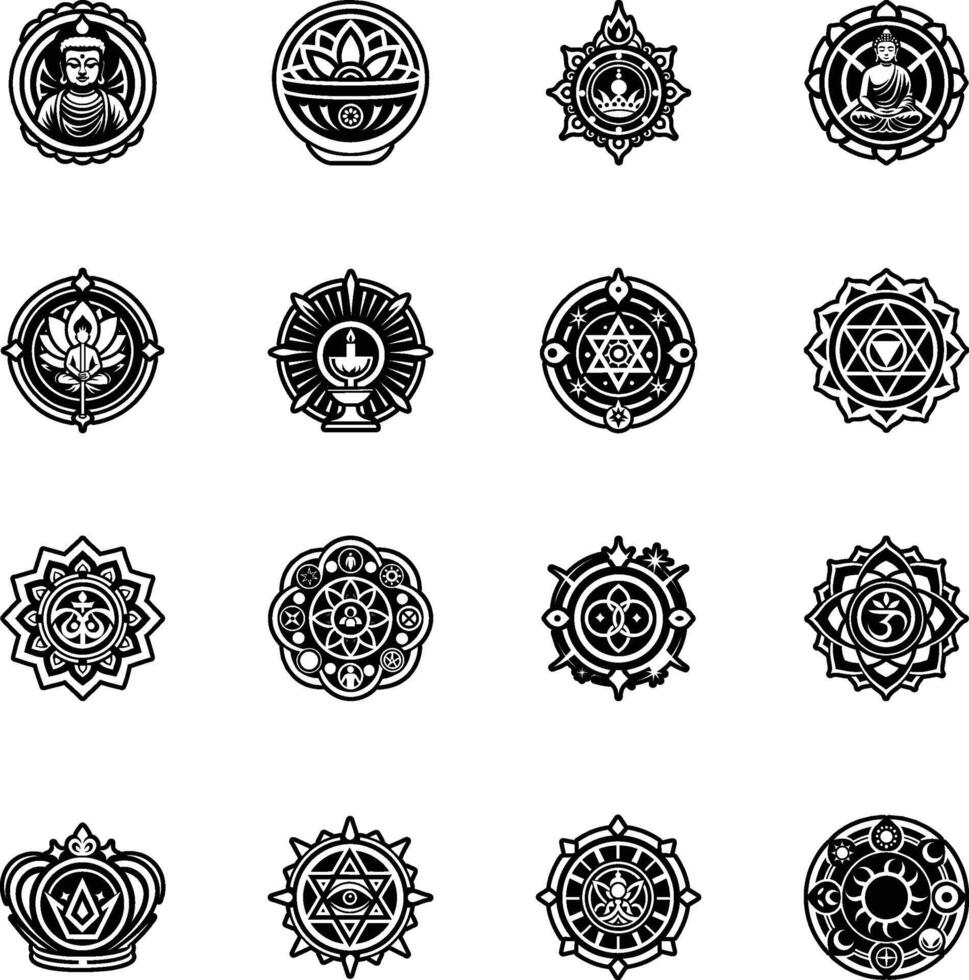 Bundle of Glyph Style Buddhist Religion Icons vector