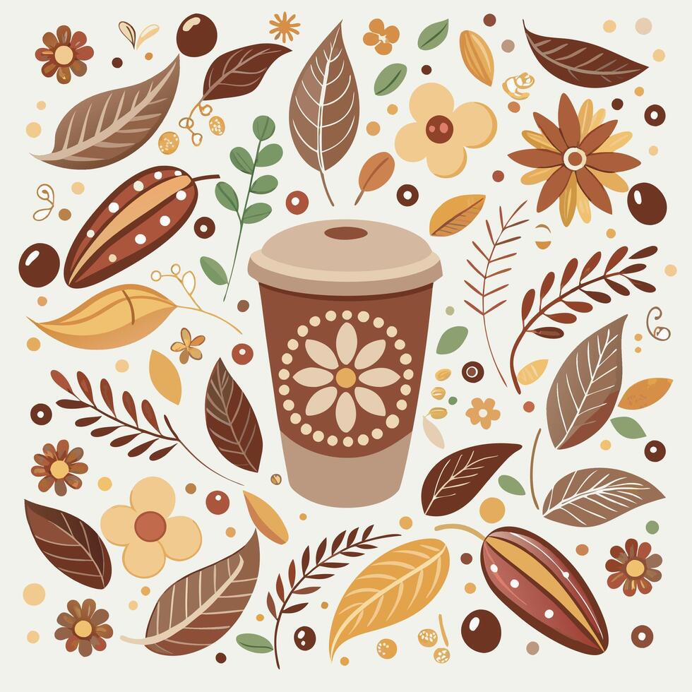 Coffee house and seamless coffee pattern in vintage style background, Coffee beans and coffee elements doodle art illustration. vector