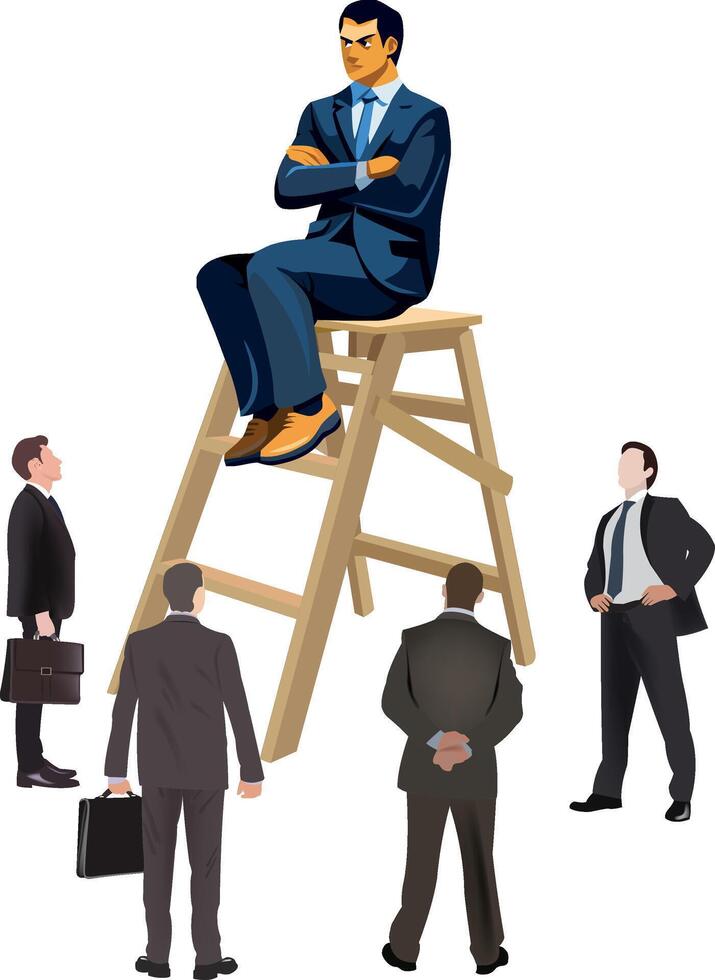 Businessman on a ladder with other people vector