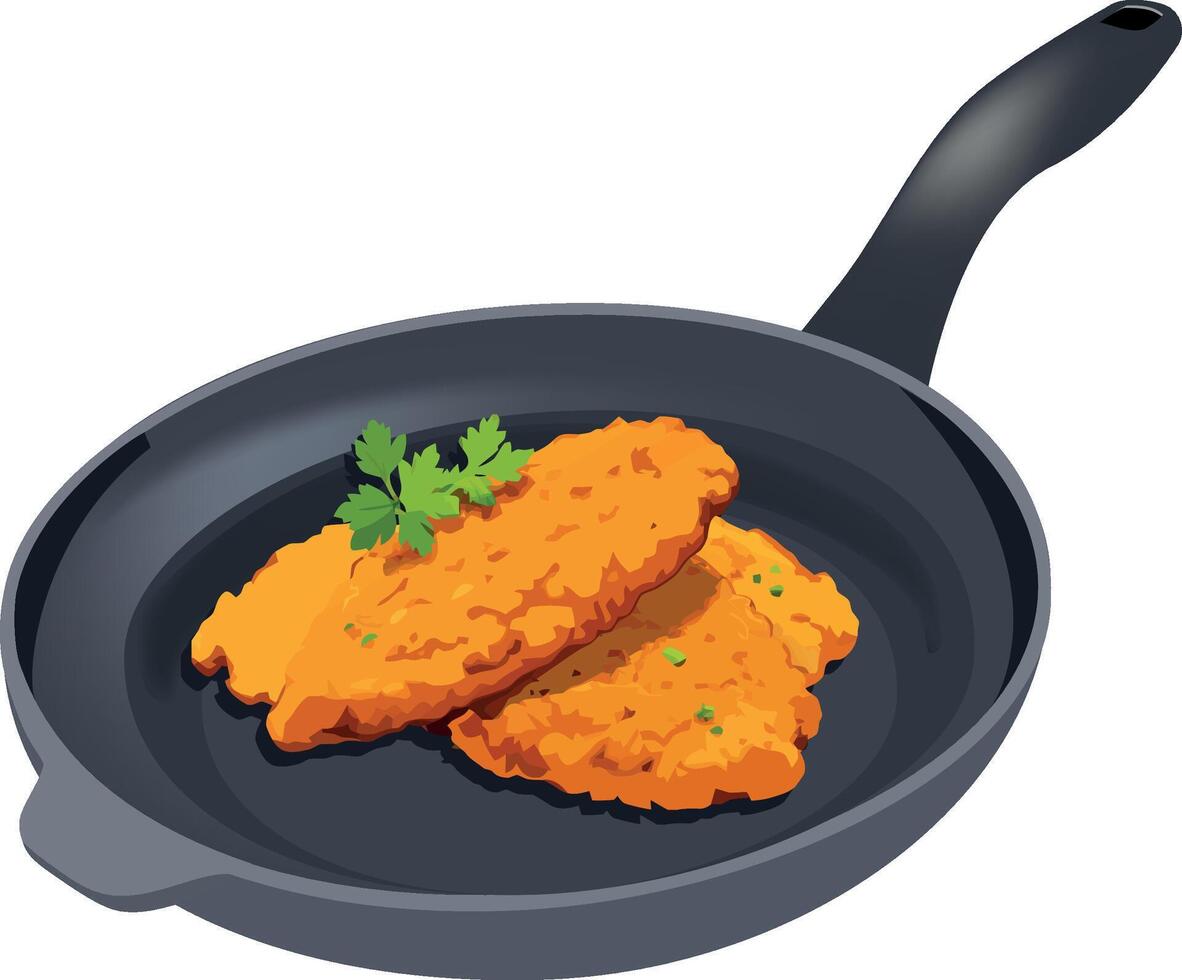 Chicken cutlets in a frying pan illustration vector