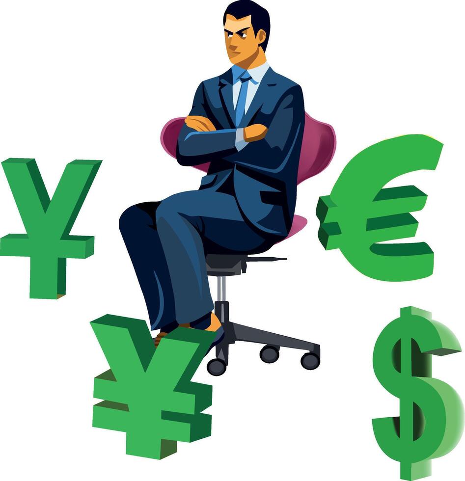 A man sitting on a chair with dollar signs around him vector