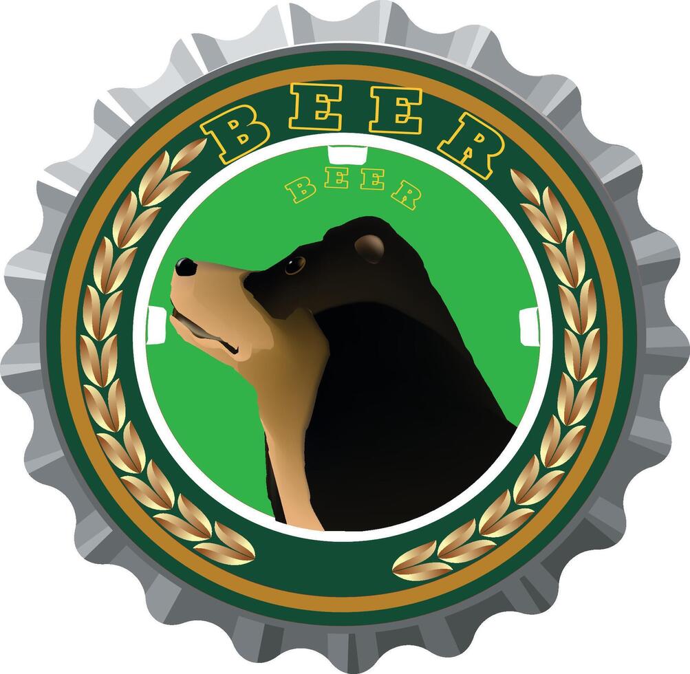 Beer bottle cap with bear head vector