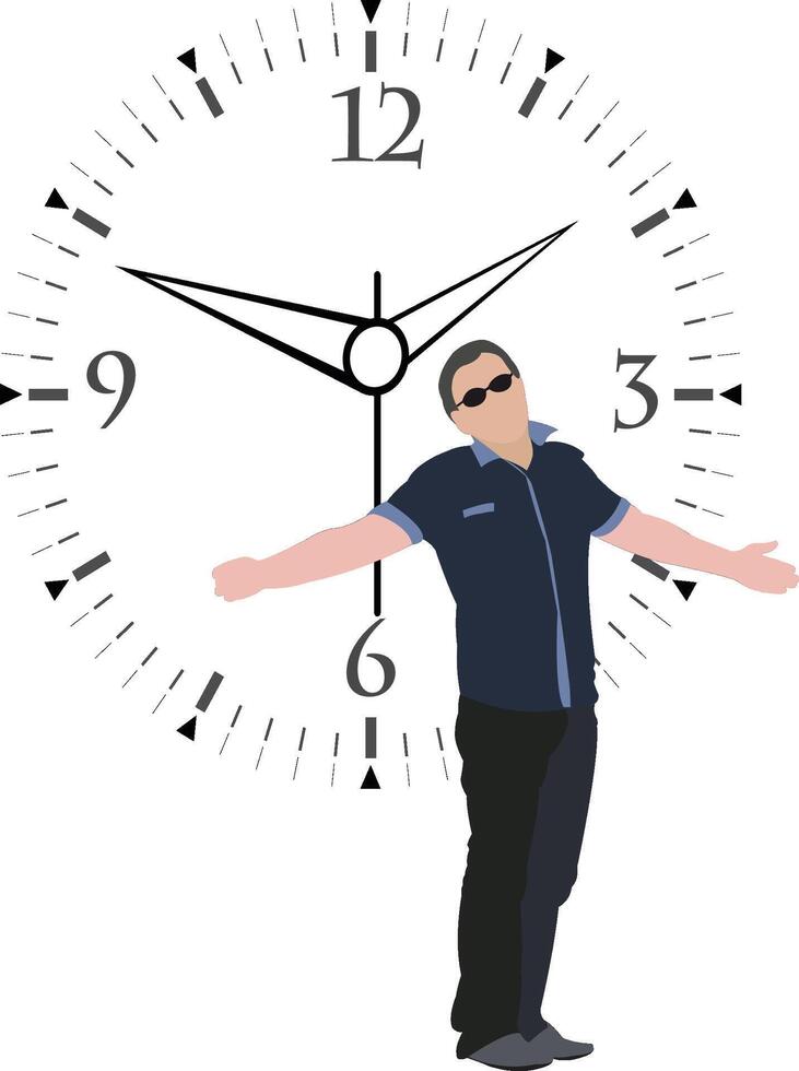 A man standing in front of a clock vector