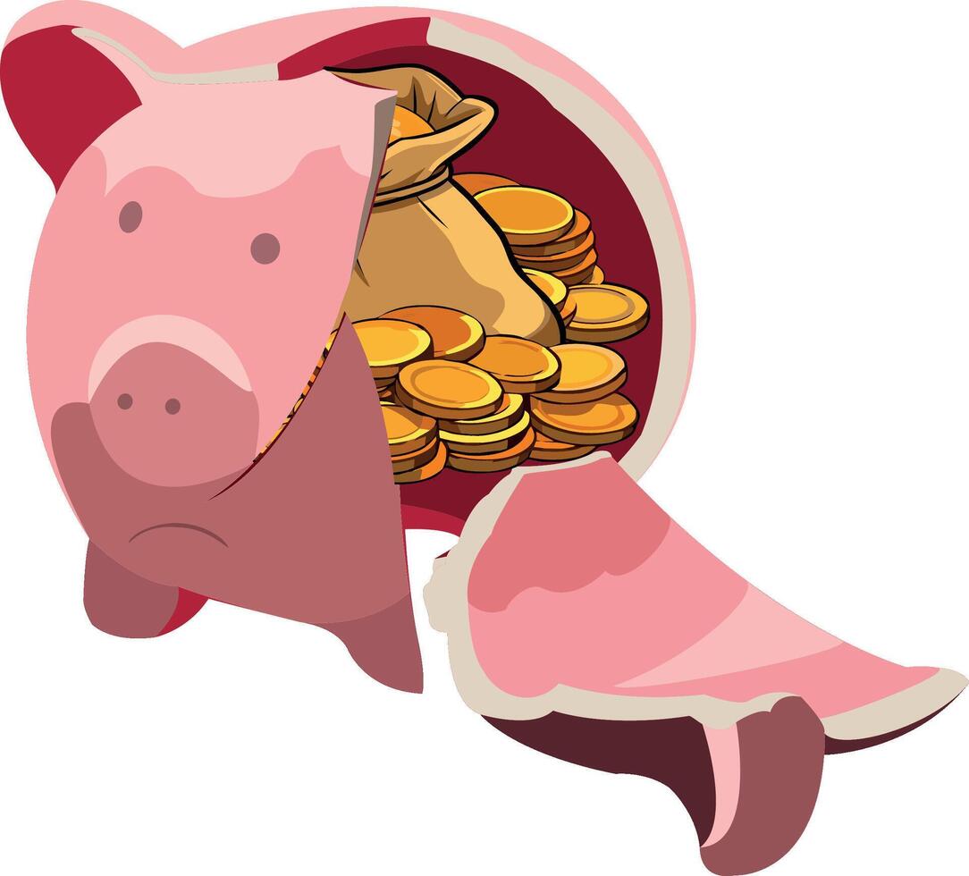 A piggy bank with a bag of money inside vector