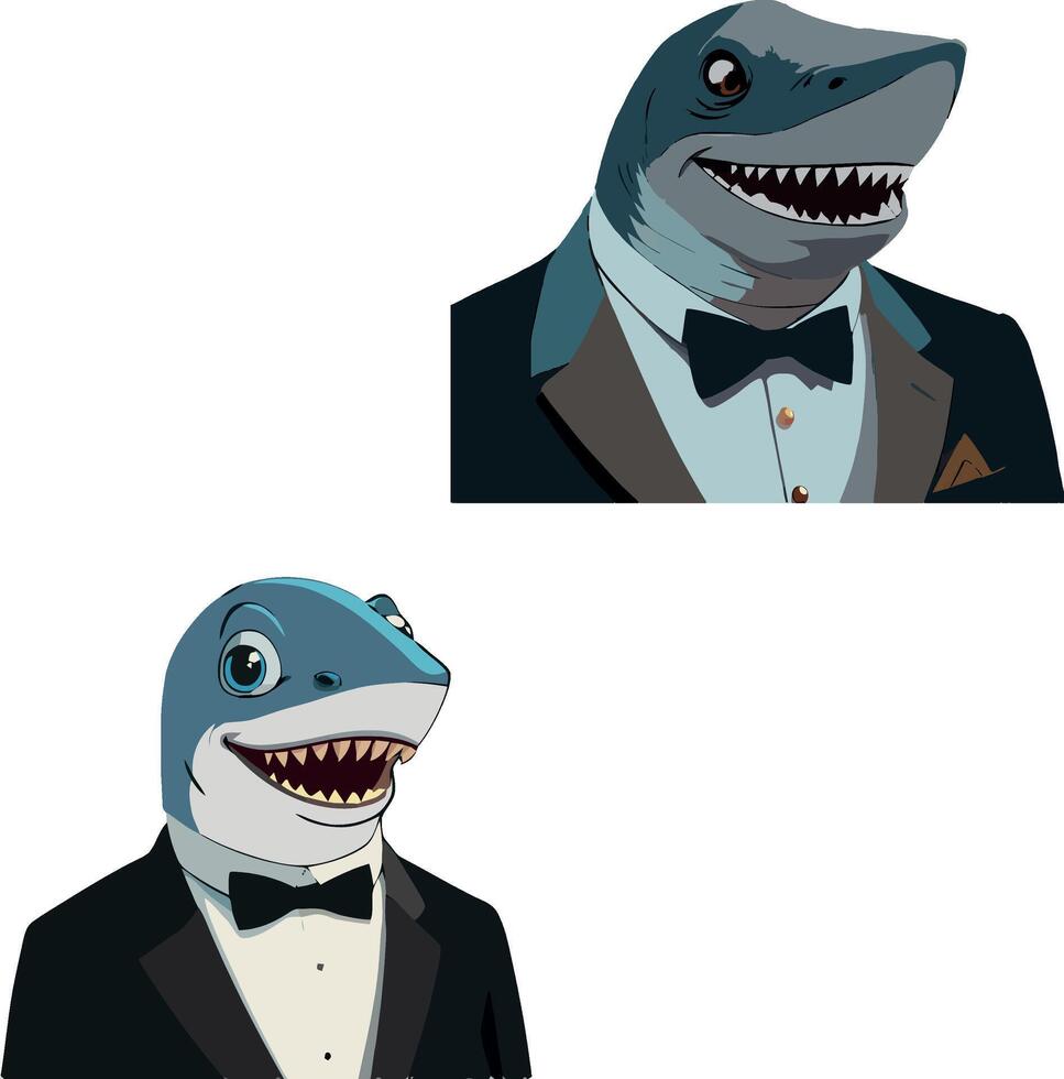 A cartoon shark in a tuxedo and bow tie vector