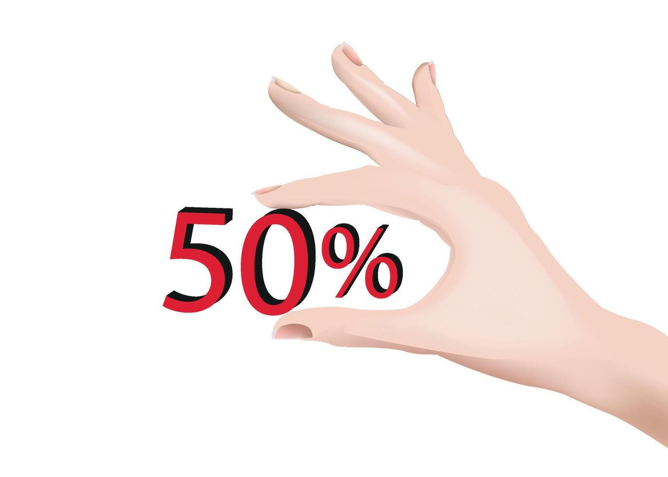 Hand holding 50 percent sign vector
