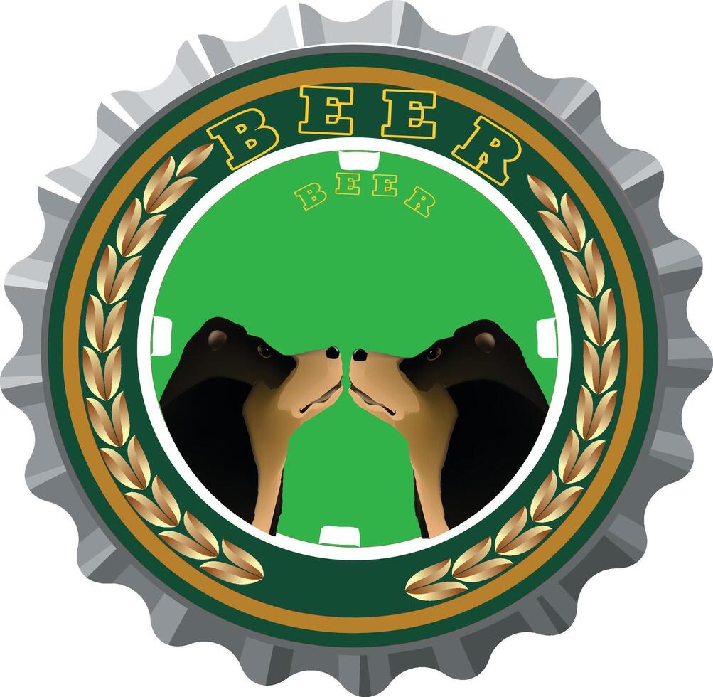Beer bottle cap with two bears kissing vector