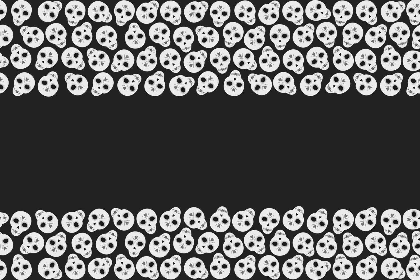 Skulls Top and bottom rectangular frame border in grayscale Day of the dead Copy space Template idea. Isolated illustration Thematic cards, poster, leaflet, price tag, label or web promo banner vector
