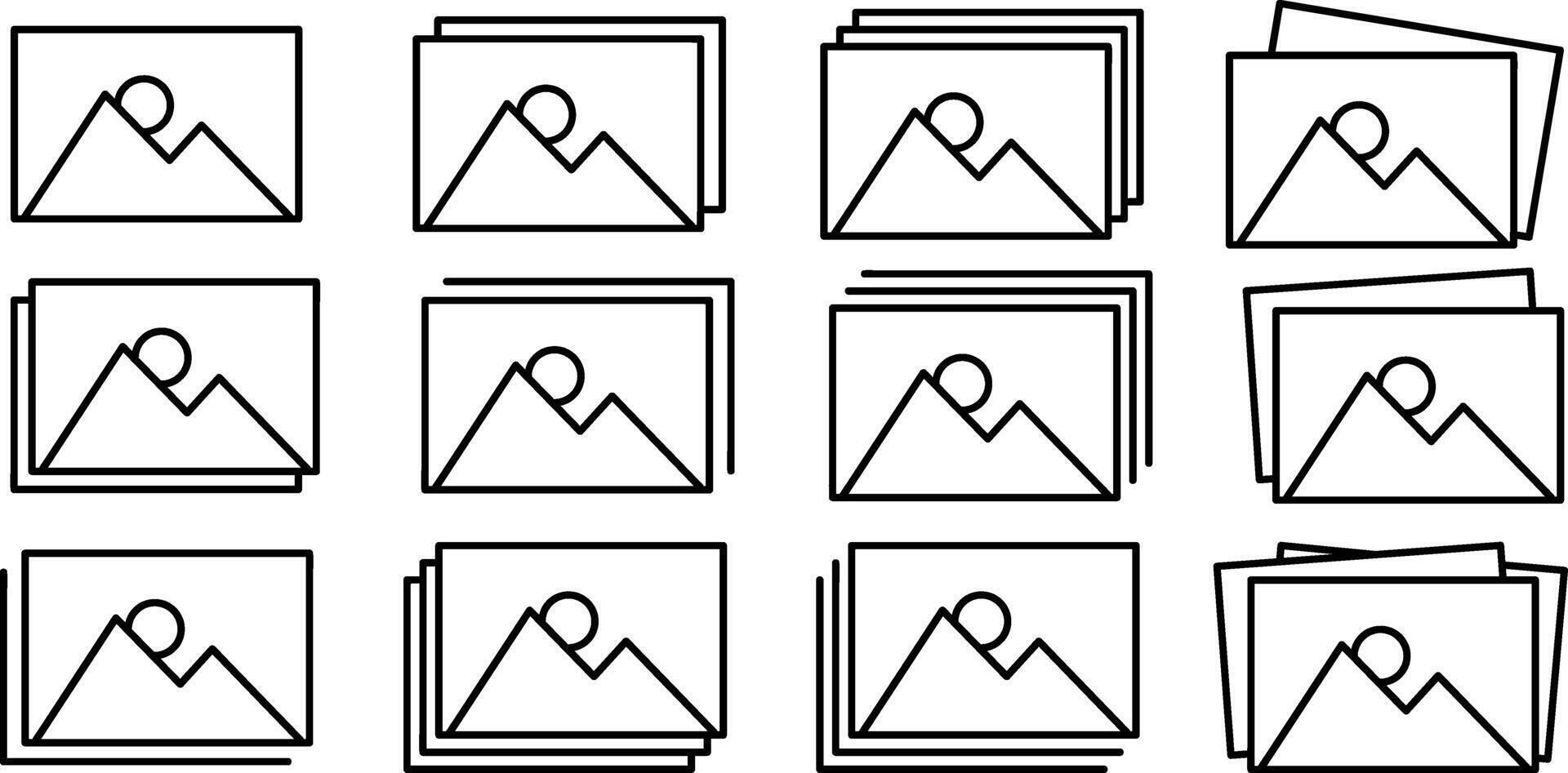 Picture with mountain and sun set icon isolated. Photo gallery collection vector