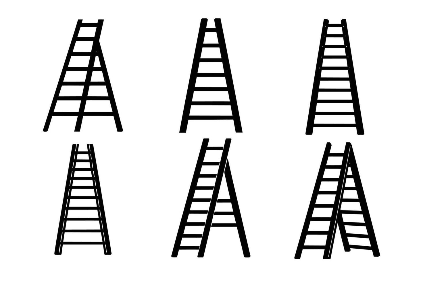 wooden staircase ladder Step stepladder line and flat icons set vector